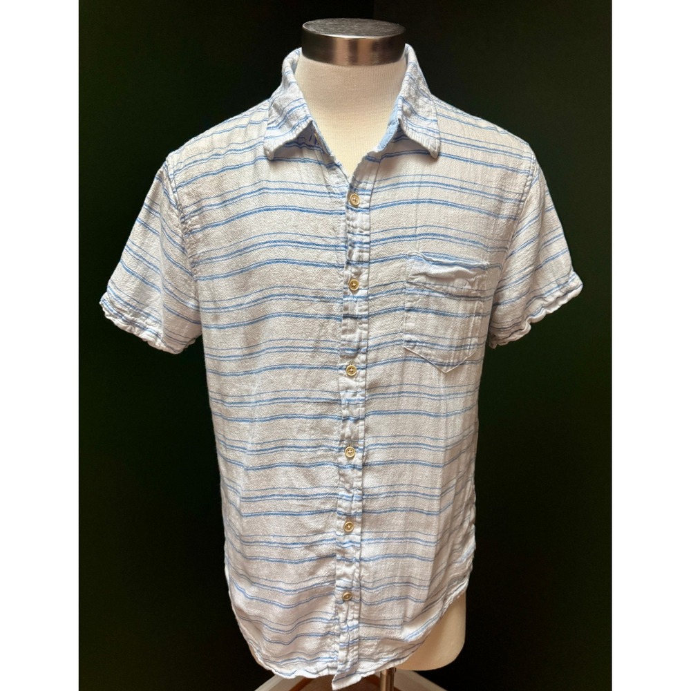 Ben Sherman Blue and White Short Sleeve Button Down Striped‎ Shirt Men's L